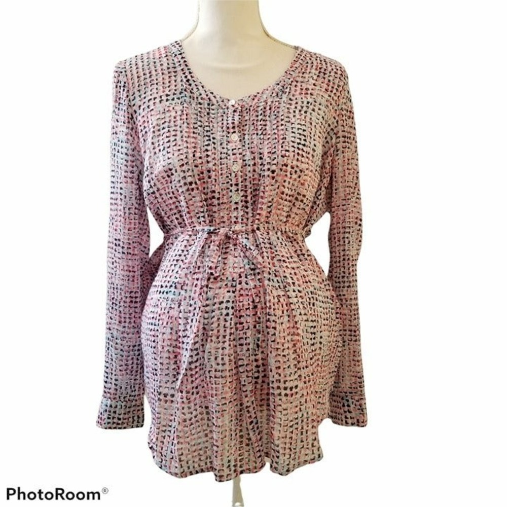 Motherhood Maternity Top & Tank M Long or Roll Tab Sleeve Half Button Tie Belt